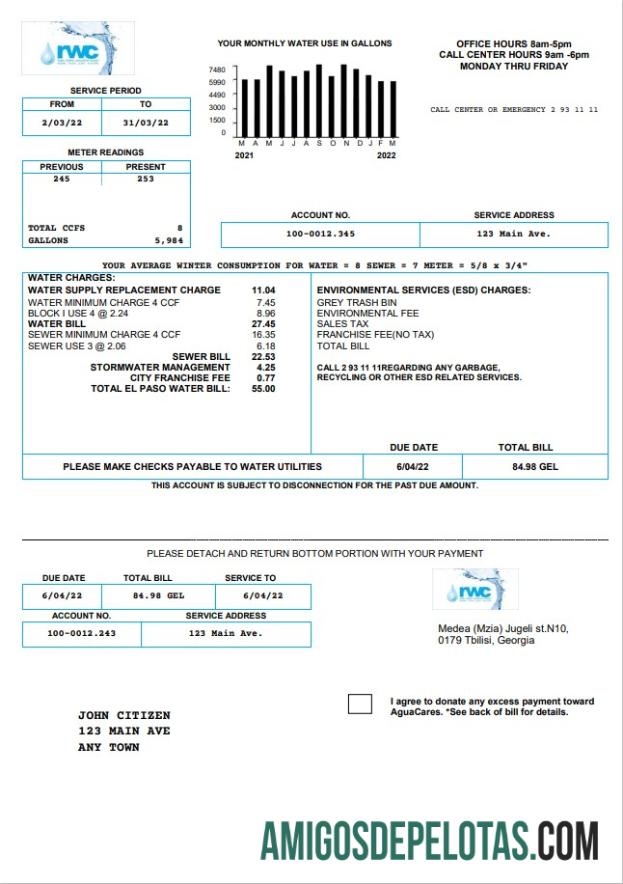 Conta de Água RWC da Geórgia modelo